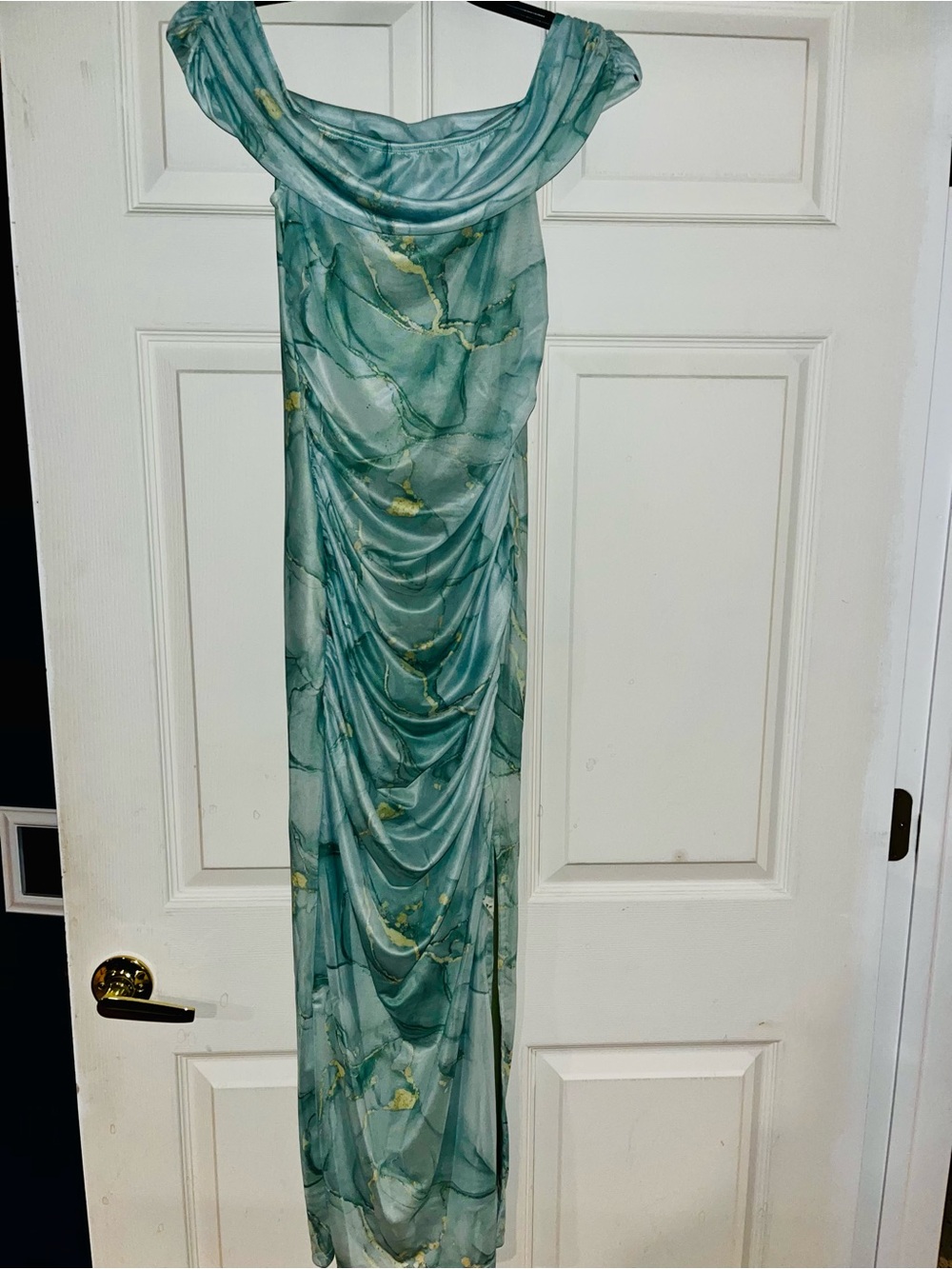 Light green off the shoulder dress
